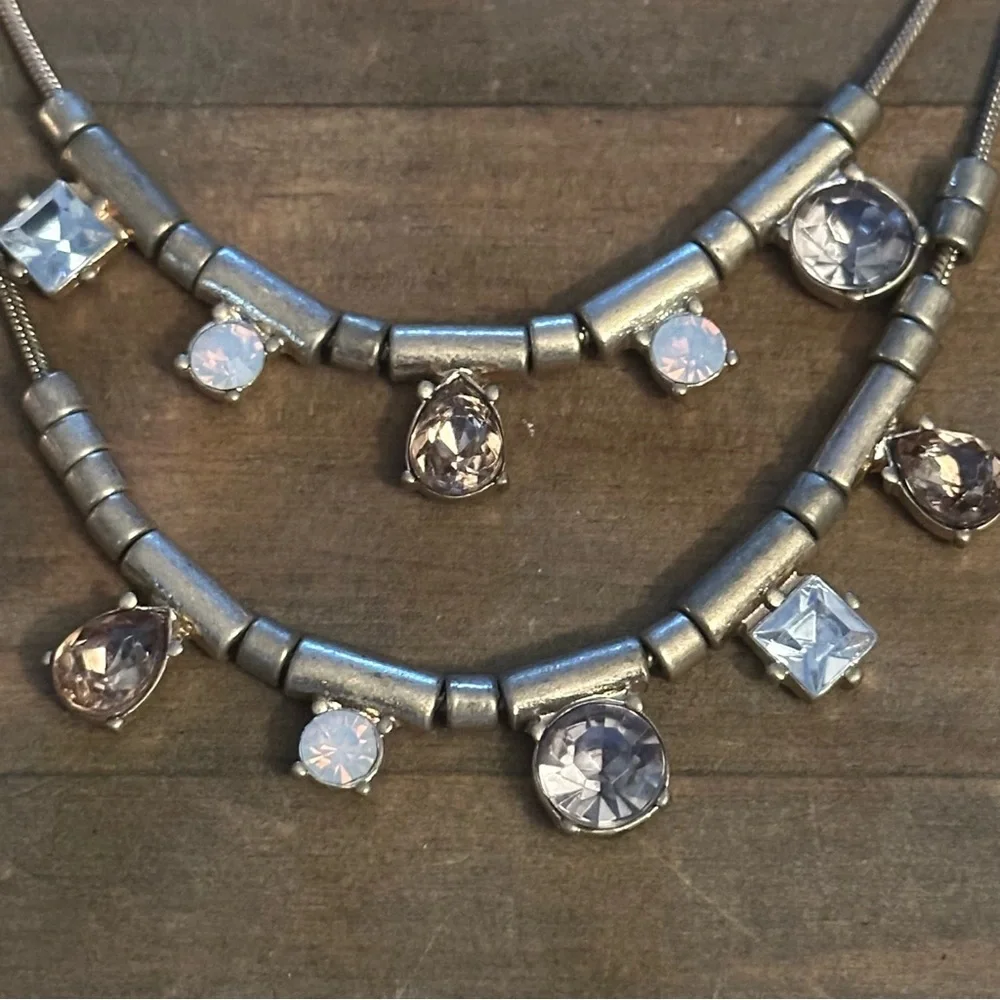 Vintage Loft gold tone layered opal and rhinestone necklace - Picture 3 of 5